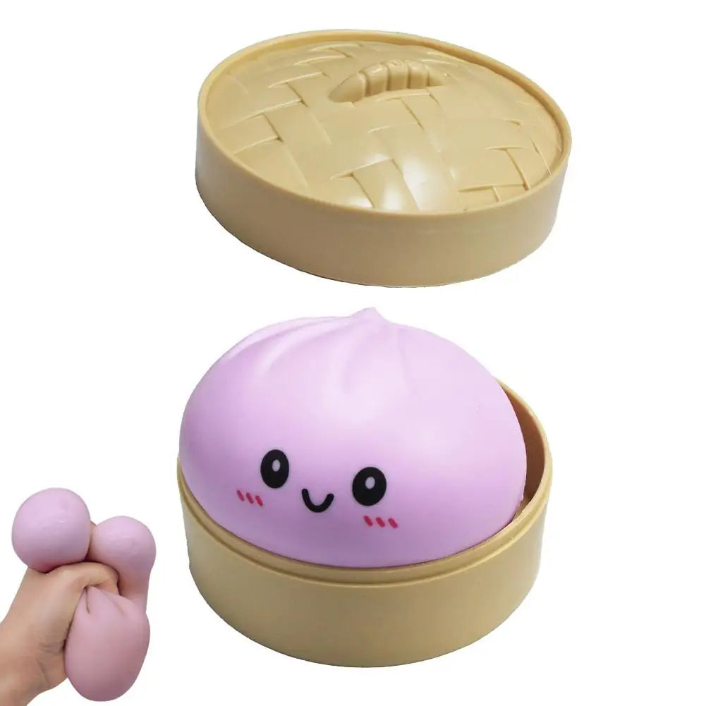 1Pcs Simulation Dumpling Stress Ball Fidget Toy with Mini Steamer, Soft Squeeze Dough Sensory Hand Toy, Food Shape Anxiety Stress Relief Desk Toy 2026 New