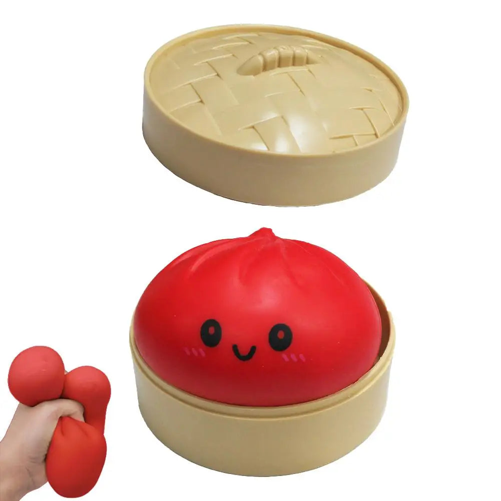 1Pcs Simulation Dumpling Stress Ball Fidget Toy with Mini Steamer, Soft Squeeze Dough Sensory Hand Toy, Food Shape Anxiety Stress Relief Desk Toy 2026 New