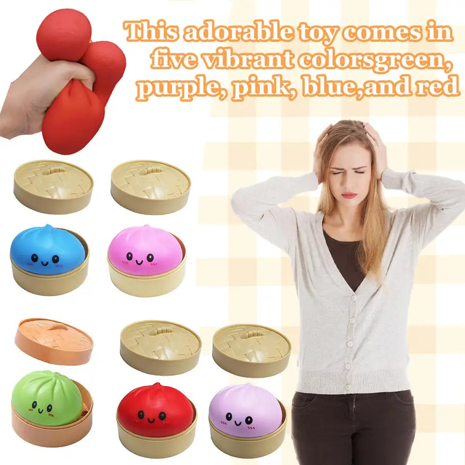 1Pcs Simulation Dumpling Stress Ball Fidget Toy with Mini Steamer, Soft Squeeze Dough Sensory Hand Toy, Food Shape Anxiety Stress Relief Desk Toy 2026 New